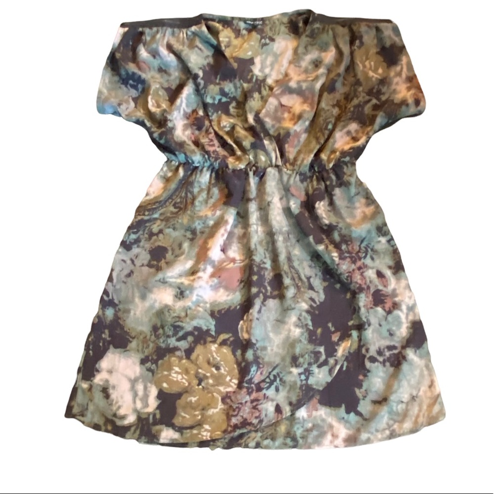 City chic v neck faux wrap dress in watercolour abstract floral plus siz…